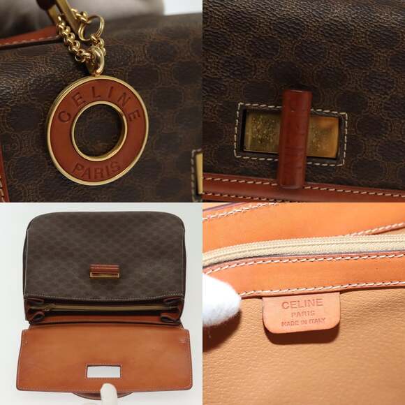 CELINE Macadam Canvas Hand Bag Pvc Leather Brown Gold - Picture 11 of 13